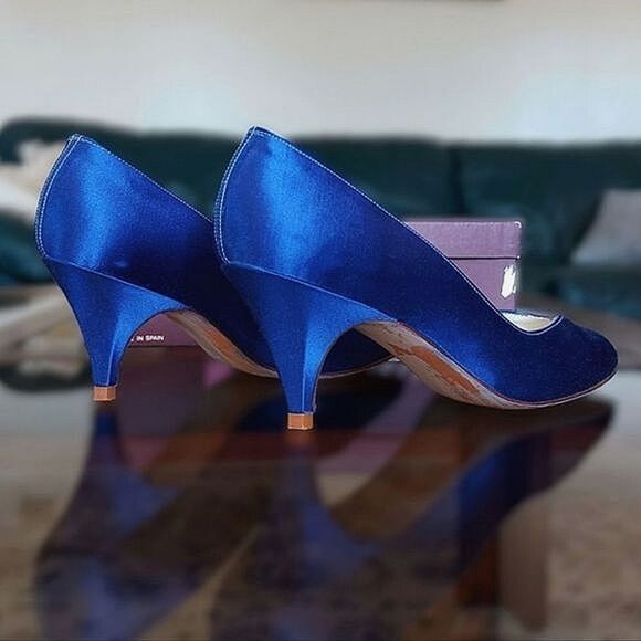 Vtg 80s Stuart Weitzman for Mr. Seymour blue sateen pumps - Picture 5 of 16
